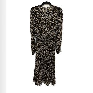 Zara Leopard Sheer Dress Midi long sleeve